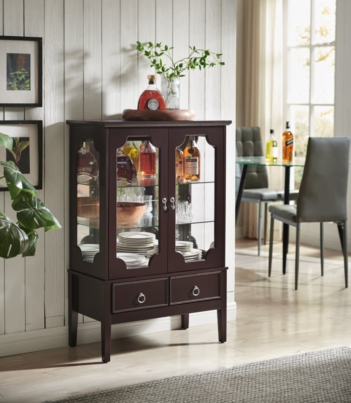 China Cabinet with Scalloped Door Frames and Ring Pulls