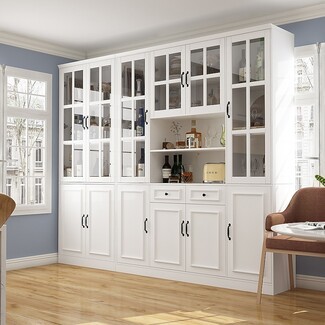 China Cabinet with Wine Storage and Glass Paned Doors