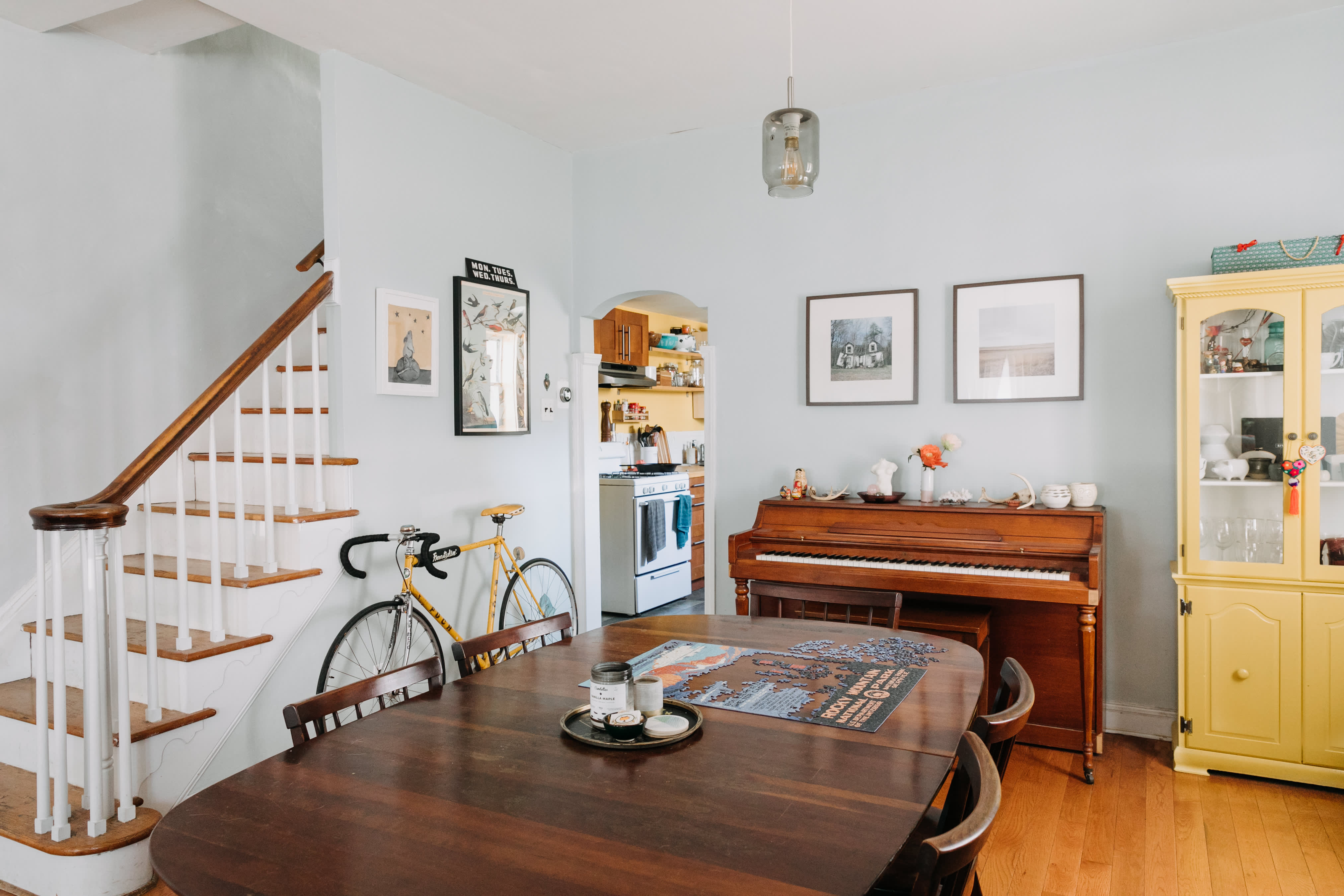 China Cabinet Yellow Finish for Eclectic Dining Room Styling