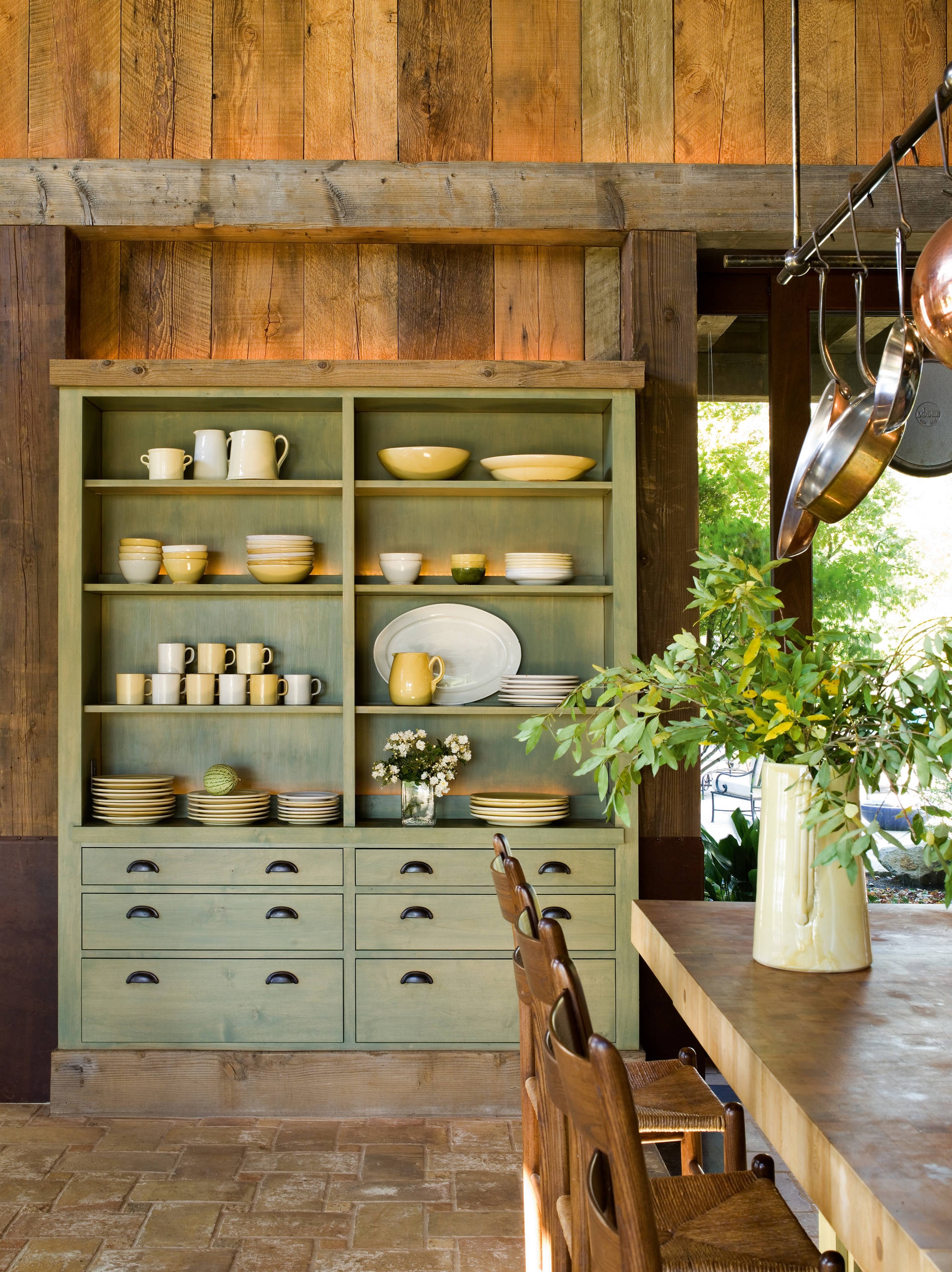 China Hutch in Sage Green Finish for Farmhouse Kitchen Display