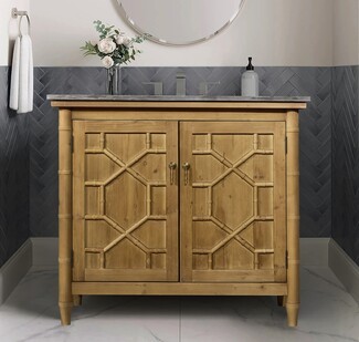 Chinoiserie Bathroom Vanity with Blue Stone Top Surface