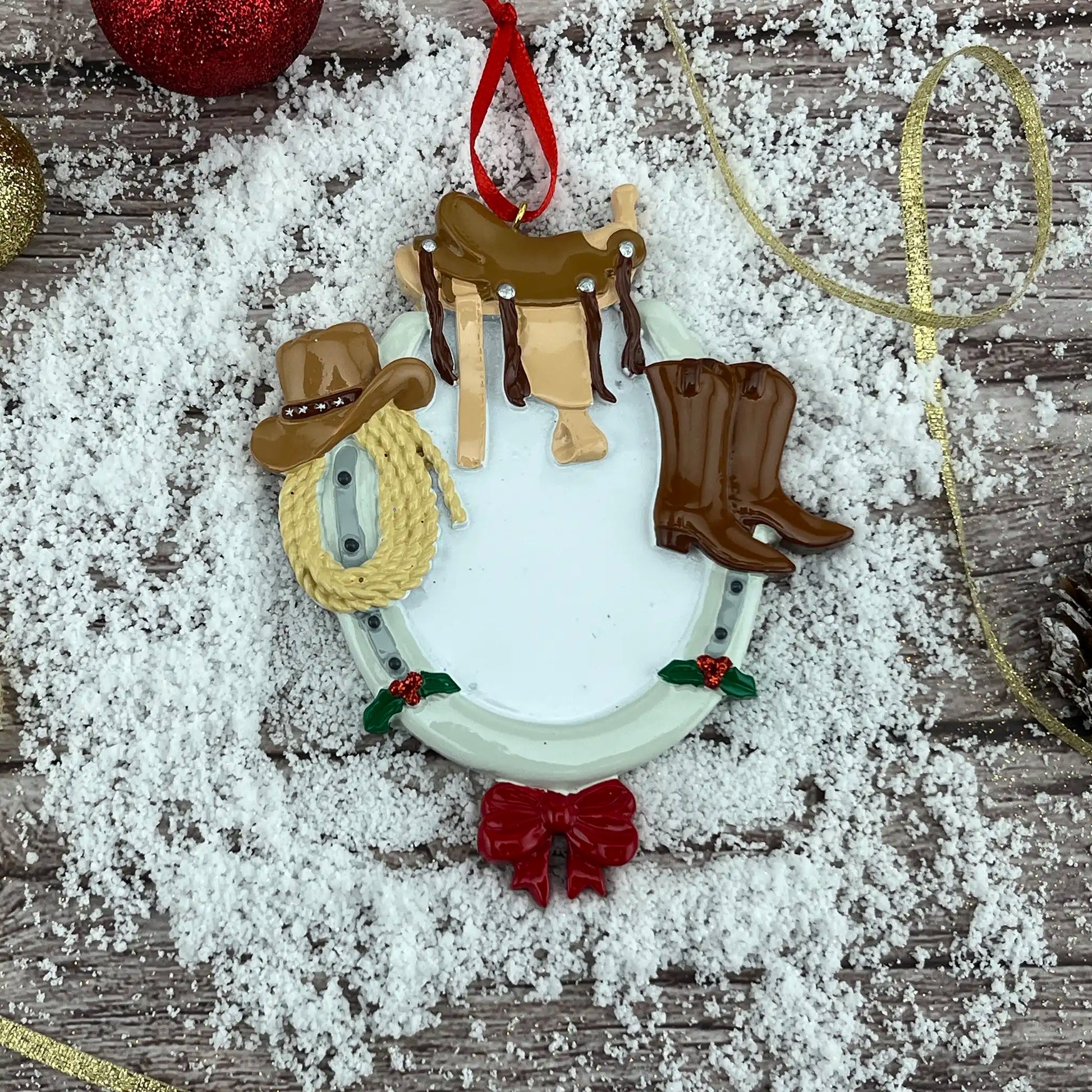Christmas Ornament Horseshoe Frame Personalized Cowboy Ranch Style