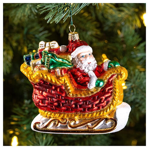 Christmas Ornament: Woven Sleigh Texture Blown Glass Figure