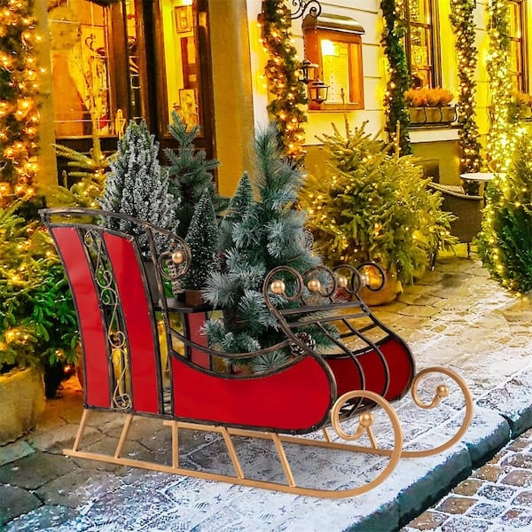Christmas Sleigh with 2-Tier Shelf Ornate Tabletop Centerpiece