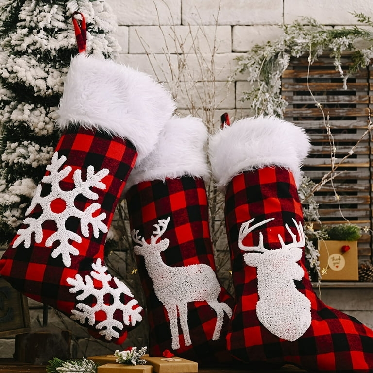 Christmas Stocking: Buffalo Plaid Pattern & Reindeer Applique