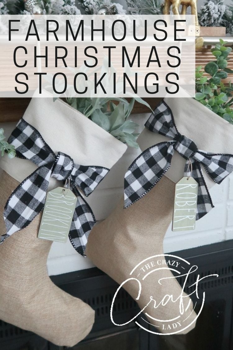Christmas Stocking: Burlap Textured Fabric with Buffalo Check Bow