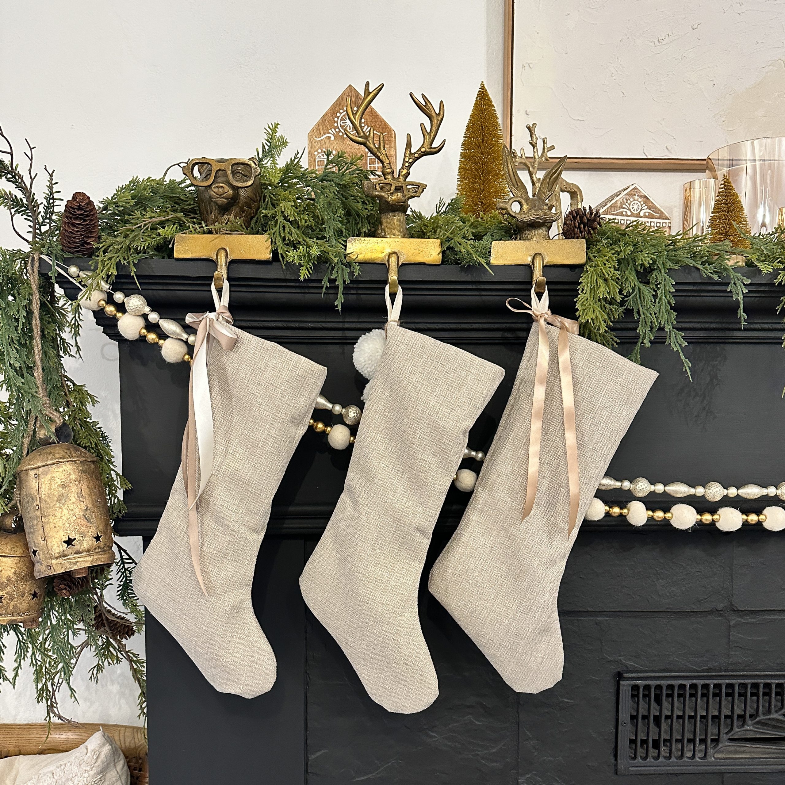 Christmas Stocking: Linen Like Fabric with Whimsical Holders