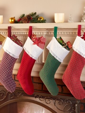 Christmas Stocking: Mountain Weave Texture & Fringed Cuffs