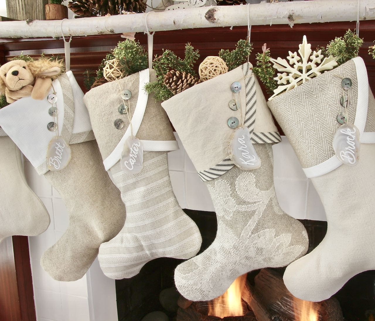Christmas Stockings: Birch Branch Rod and Agate Slice Tags