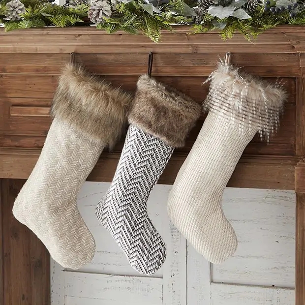 Christmas Stockings: Faux Fur Cuffs and Herringbone Pattern