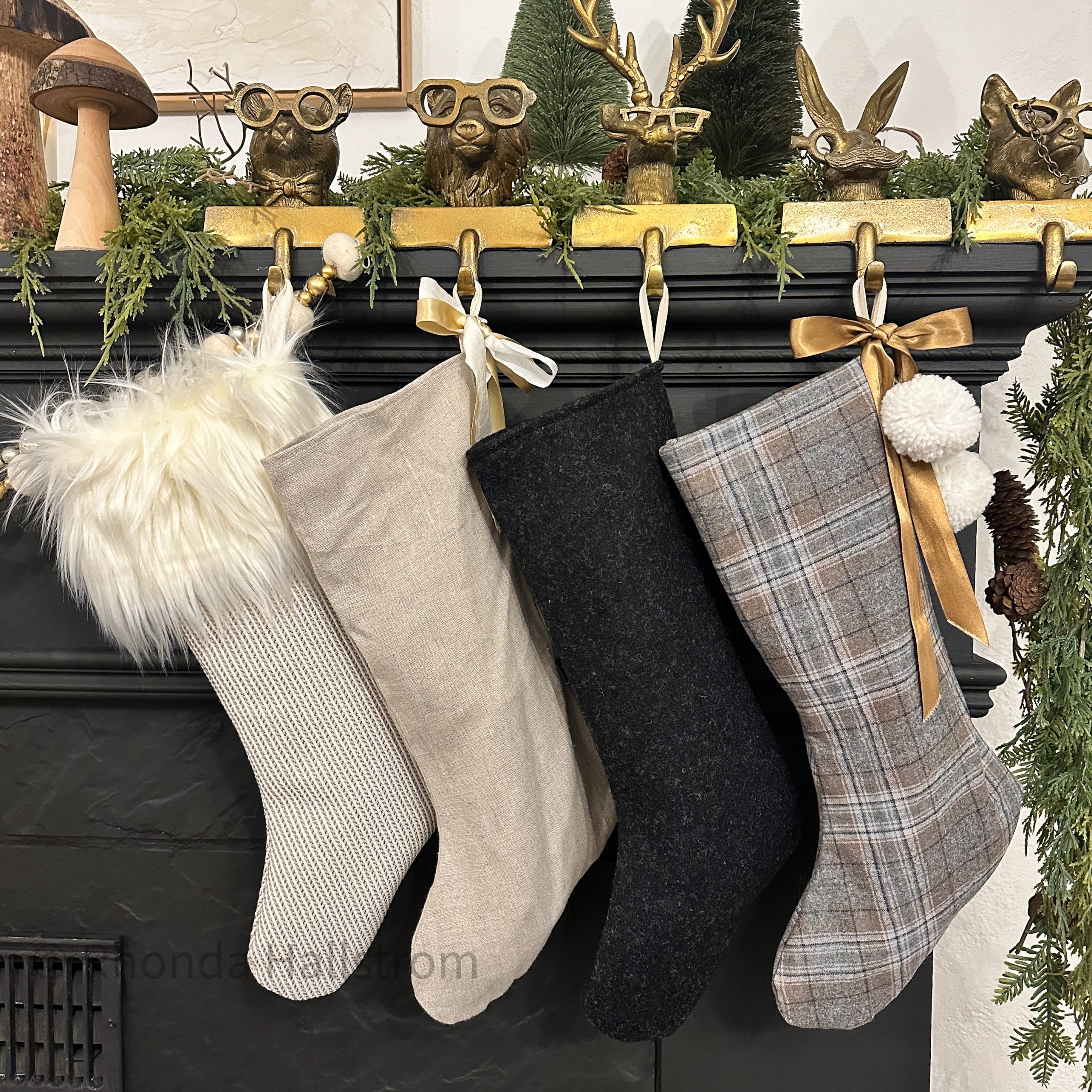 Christmas Stockings: Mixed Textiles on Animal Head Holders