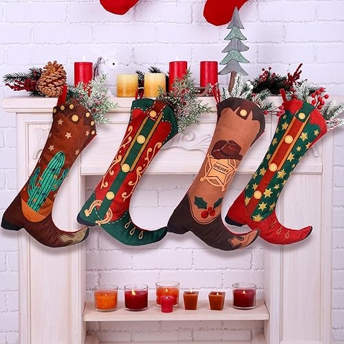 Christmas Stockings Pointed Toe Cowboy Boot Western Mantel Decor