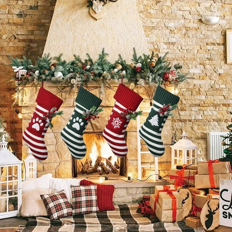 Christmas Stockings: Striped Pattern with Pet Friendly Motifs