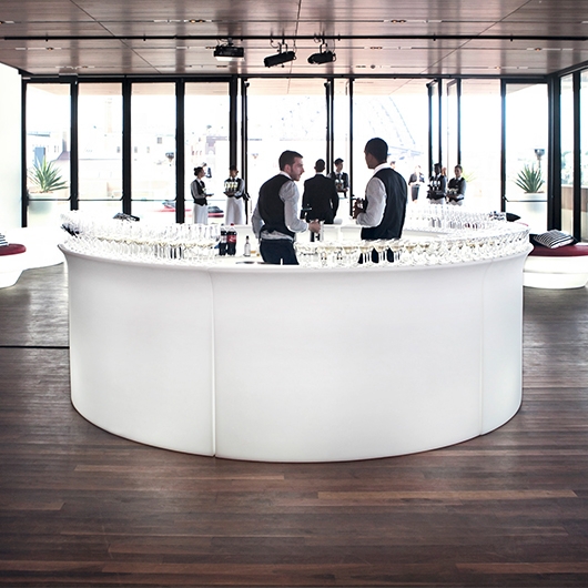 Circular Bar: Illuminated Modular White Rental Unit
