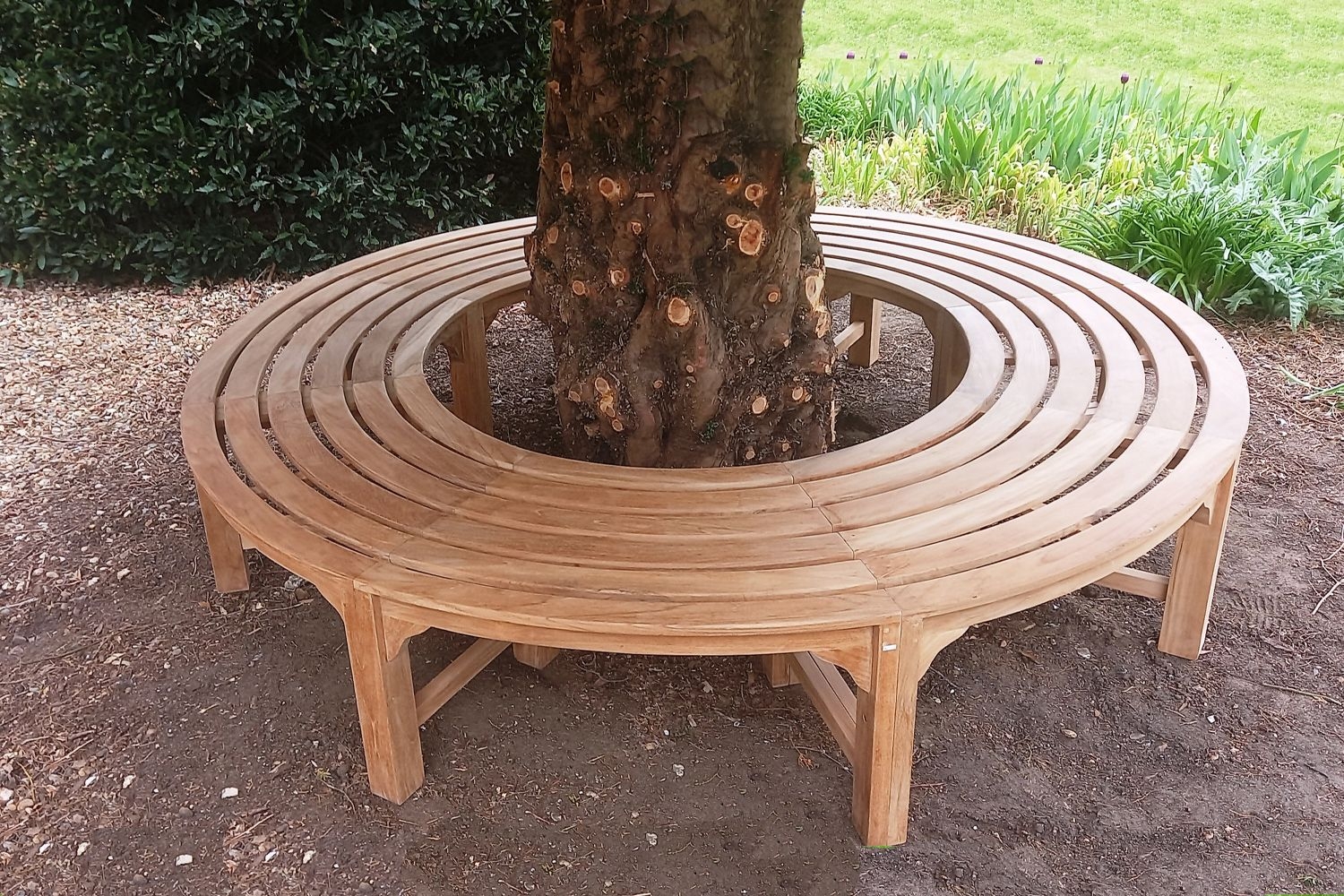 Circular Tree Bench Backless Design with Slatted Garden Seating
