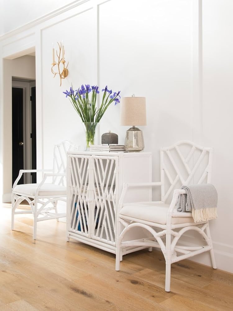 Coastal Armchair Set with White Rattan and White Chippendale Chair