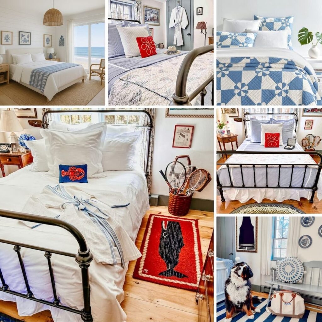 Coastal Bedding Set with Iron Bedframe: Red Whale Rug Decor