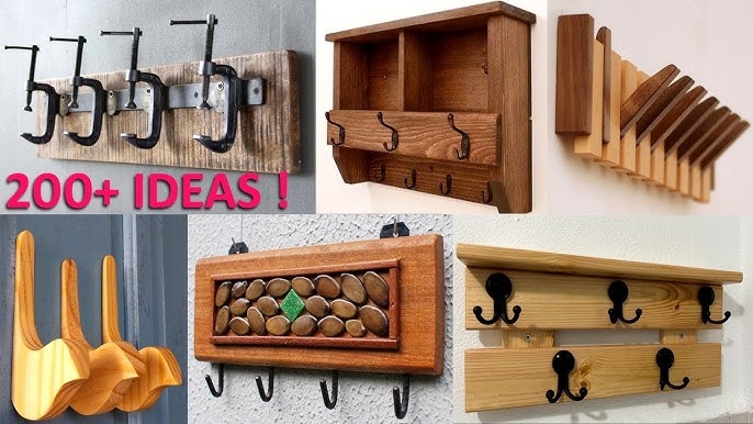 Coat Rack DIY wooden coat hooks and repurposed clamps wood tone