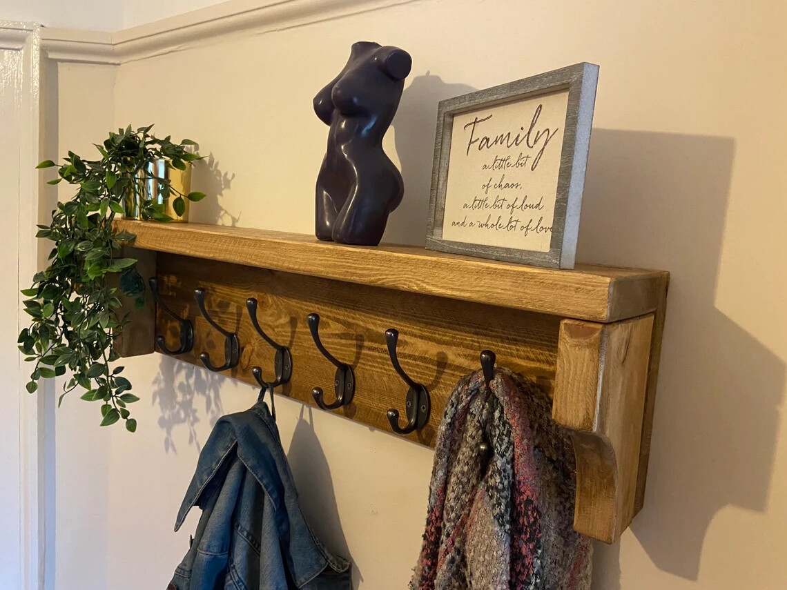 Coat Rack farmhouse coat rack shelf with cast iron hooks