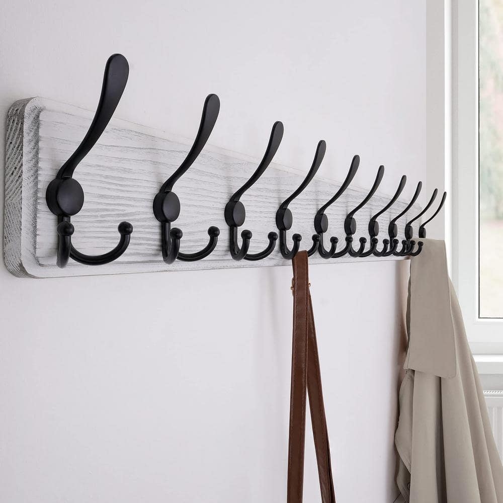 Coat Rack farmhouse entryway storage whitewashed finish ten hooks