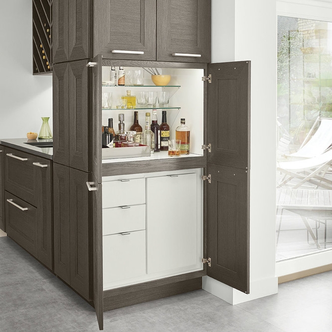 Cocktail Cabinet with Stacked Design and Charcoal Finish