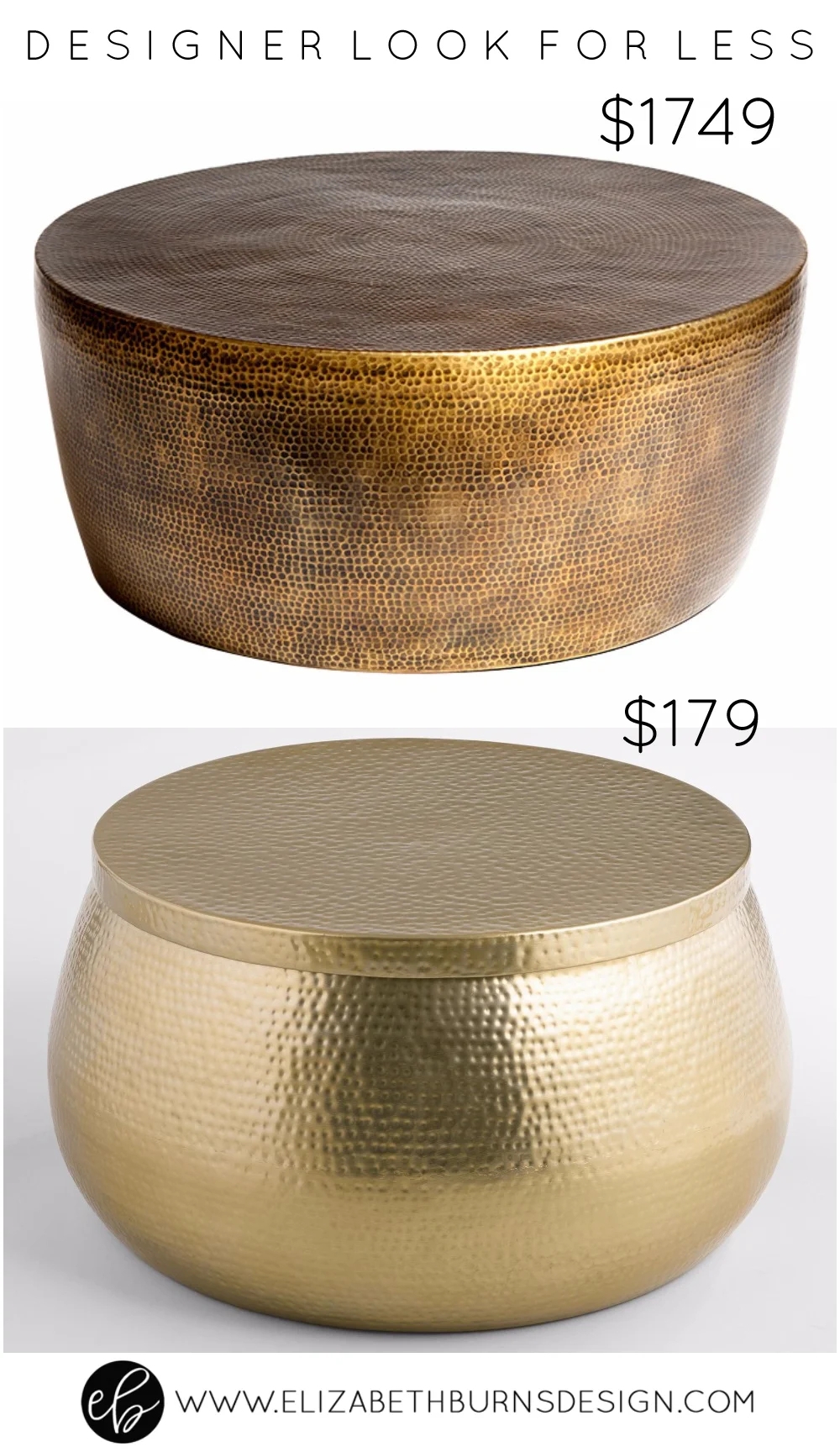 Cocktail Table in Hammered Metal with Drum Silhouette