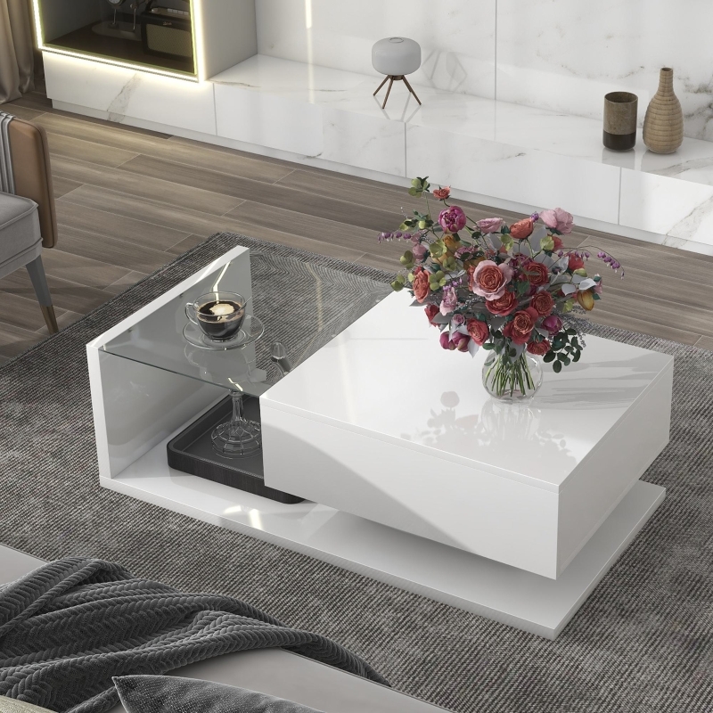 Coffee Table Asymmetrical Block Design and Modern White Center Table