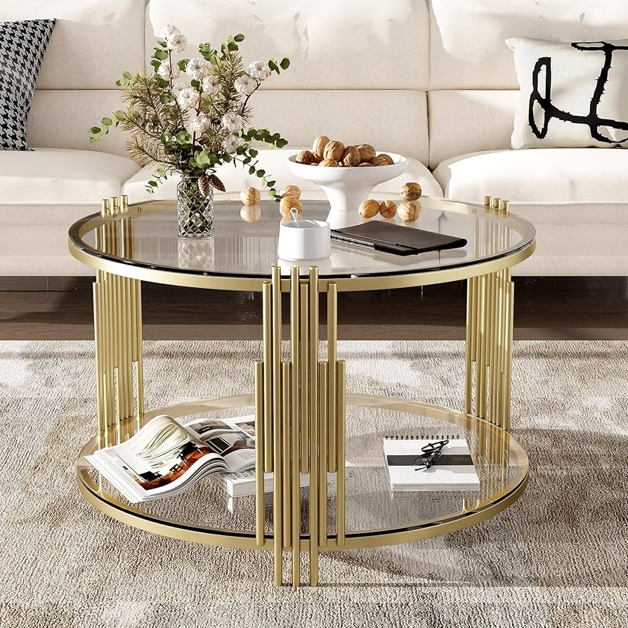 Coffee Table Asymmetrical Metal Rods Circular Drum Coffee Table