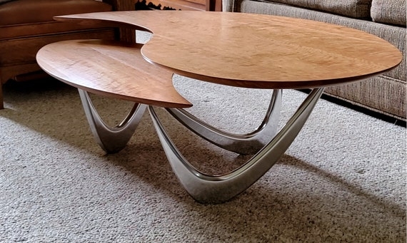 Coffee Table Bi Level Top Silhouette Curved Silver Leg Furniture