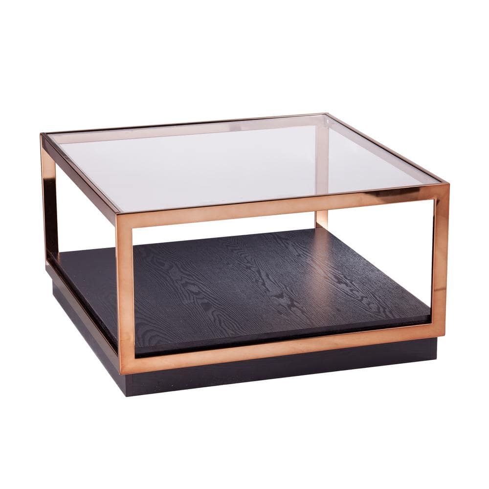 Coffee Table Champagne Gold Frame Square Glass Top Tiered