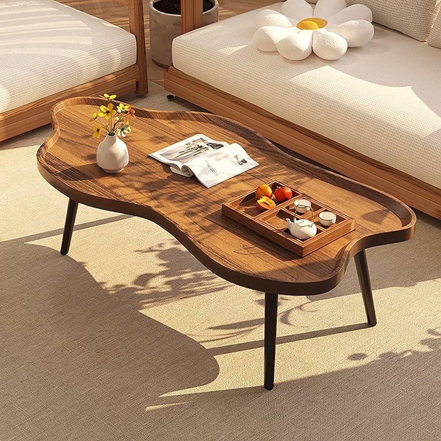 Coffee Table: Cloud Shape Walnut Brown Lipped Edge Center
