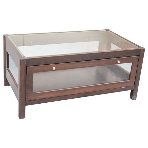 Coffee Table Display Case Hinged Front Door Walnut Brown