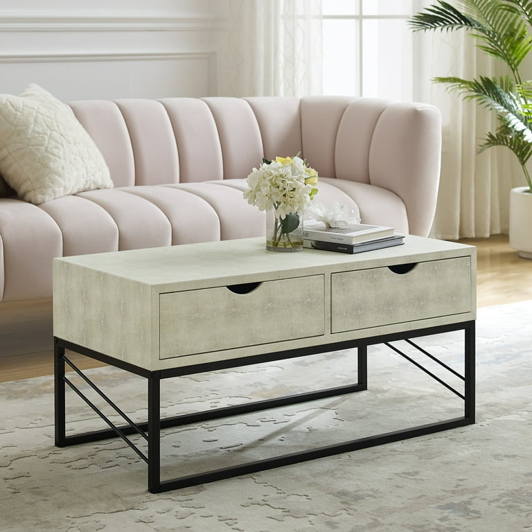 Coffee Table Faux Shagreen Storage Living Room Table