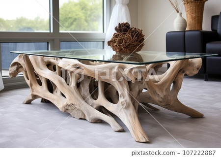 Coffee Table Featuring Root Base and Bleached Wood Tone