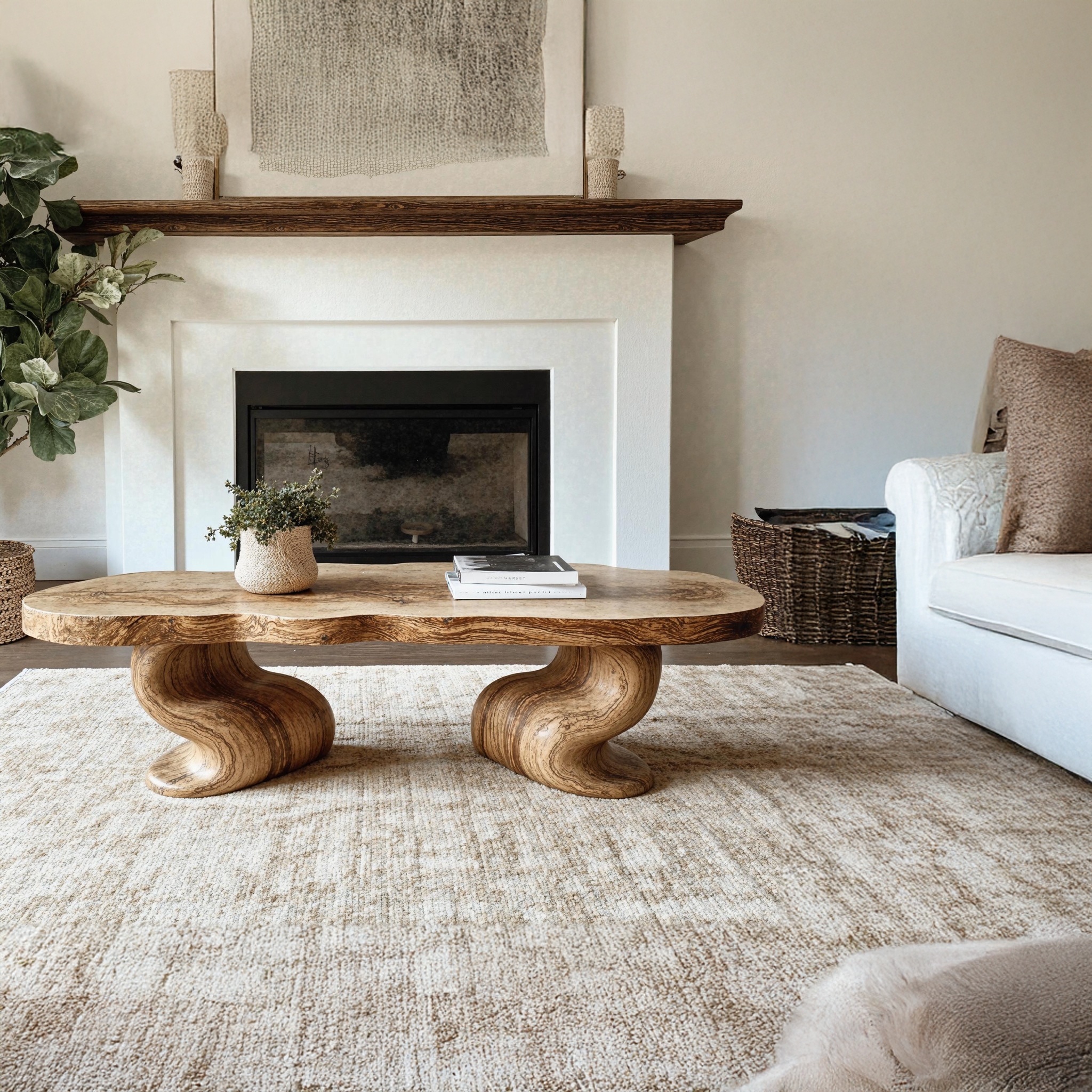 Coffee Table Featuring Sculptural Wavy Legs and Asymmetric Top