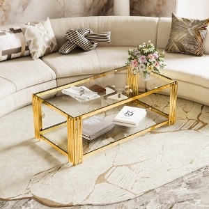 Coffee Table Fluted Gold Legs Style Glam Living Room Table