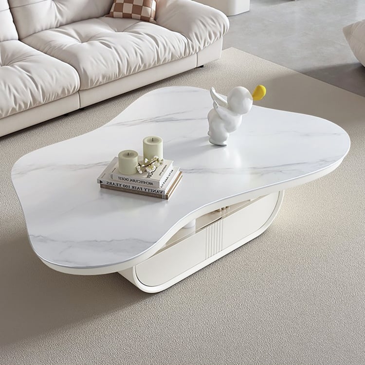Coffee Table: Fluted Marble White Cloud Shape with Drawer