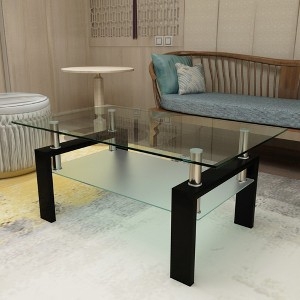 Coffee Table Frosted Glass Shelf and Rectangular Center Table
