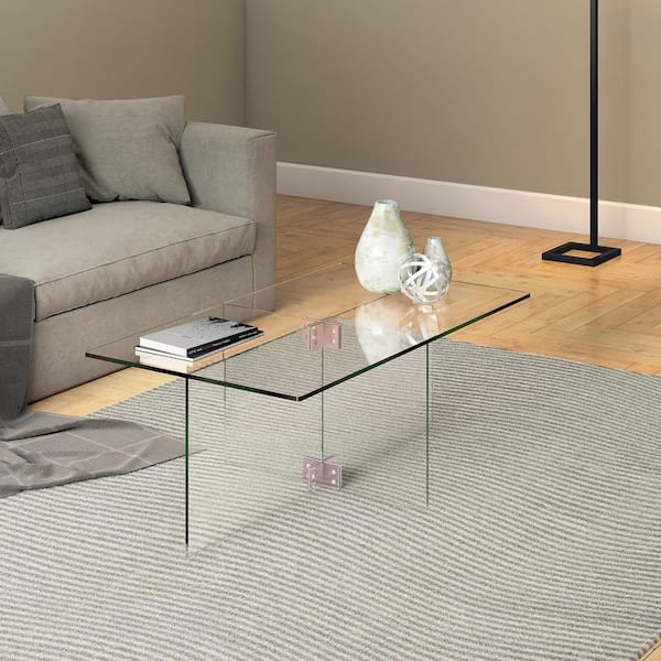 Coffee Table Glass Base and Minimalist Rectangle All Glass Table