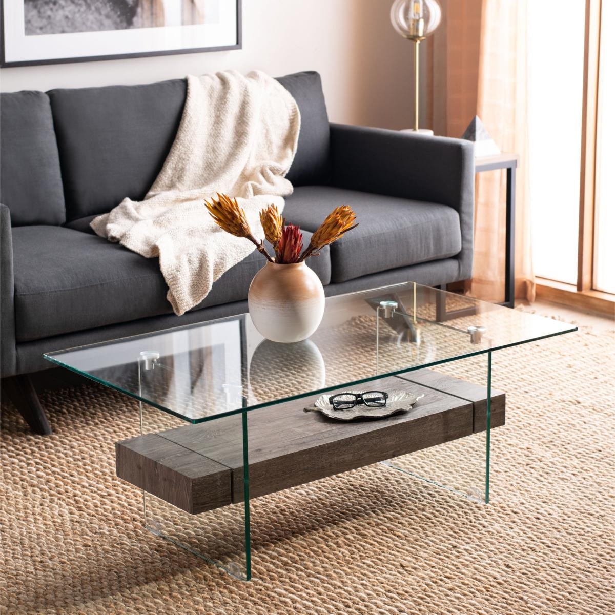 Coffee Table Glass Side Panels and Contemporary Suspended Shelf Table