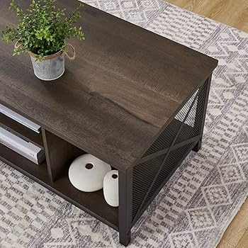 Coffee Table: Industrial X-Frame Side Design in Walnut Brown