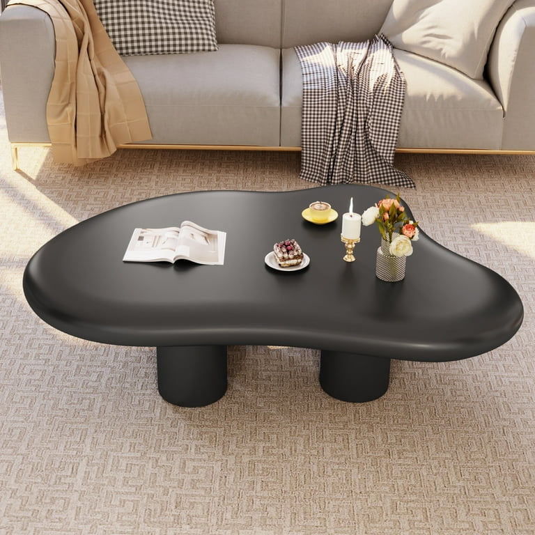 Coffee Table: Irregular Matte Black Cloud Shape Rounded Edges