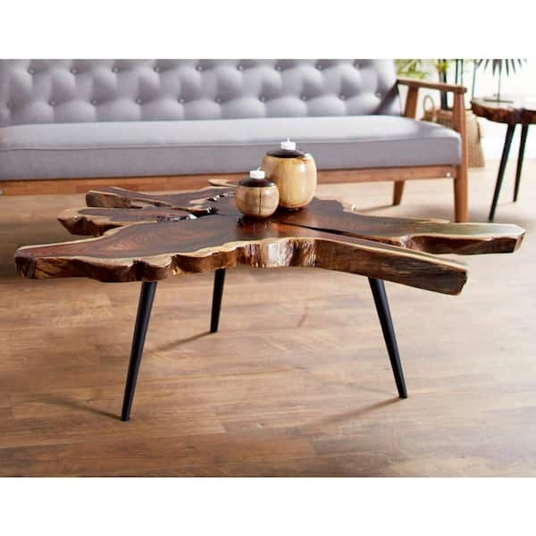 Coffee Table: Irregular Walnut Brown Live Edge Splayed Legs