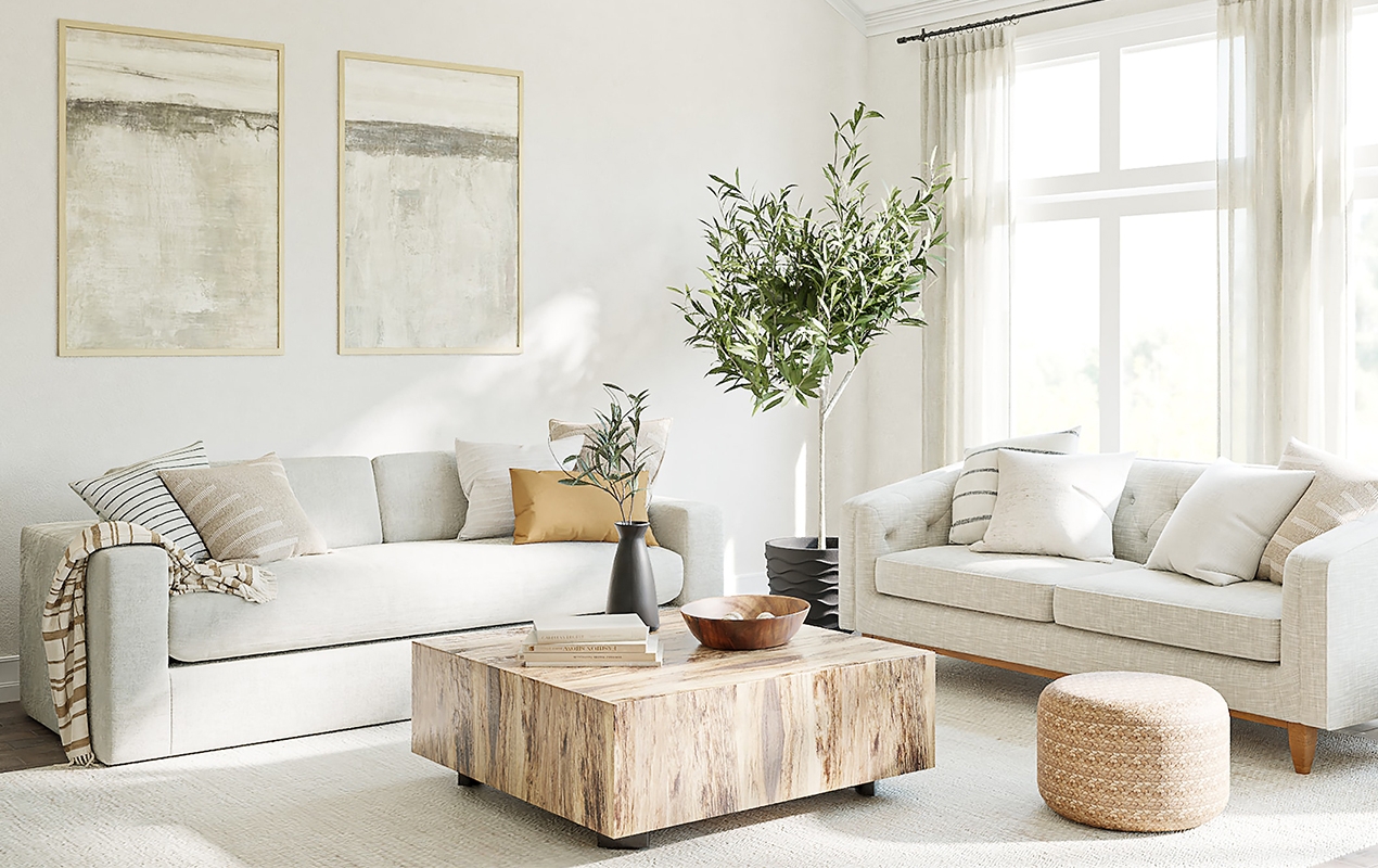Coffee Table Large Square Natural Grain Block Base Table
