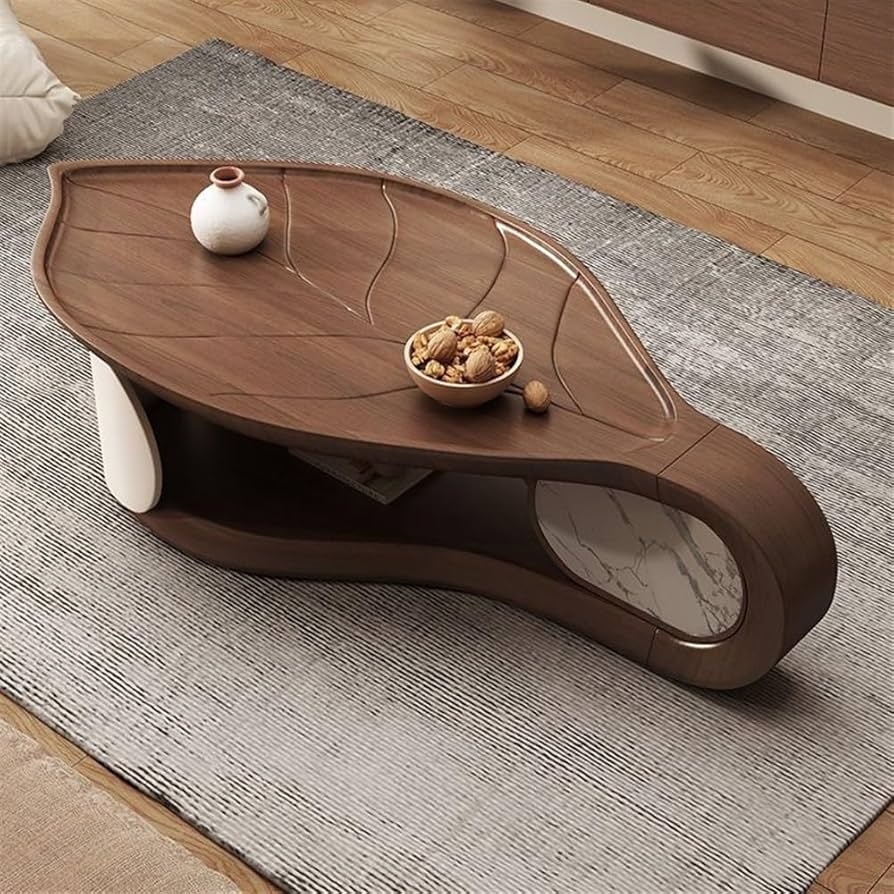 Coffee Table Leaf Shaped Silhouette Organic Modern Wood Table