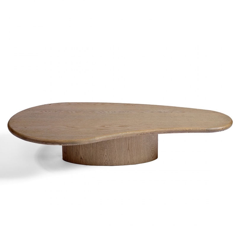 Coffee Table: Light Oak Pedestal Base and Irregular Organic Top