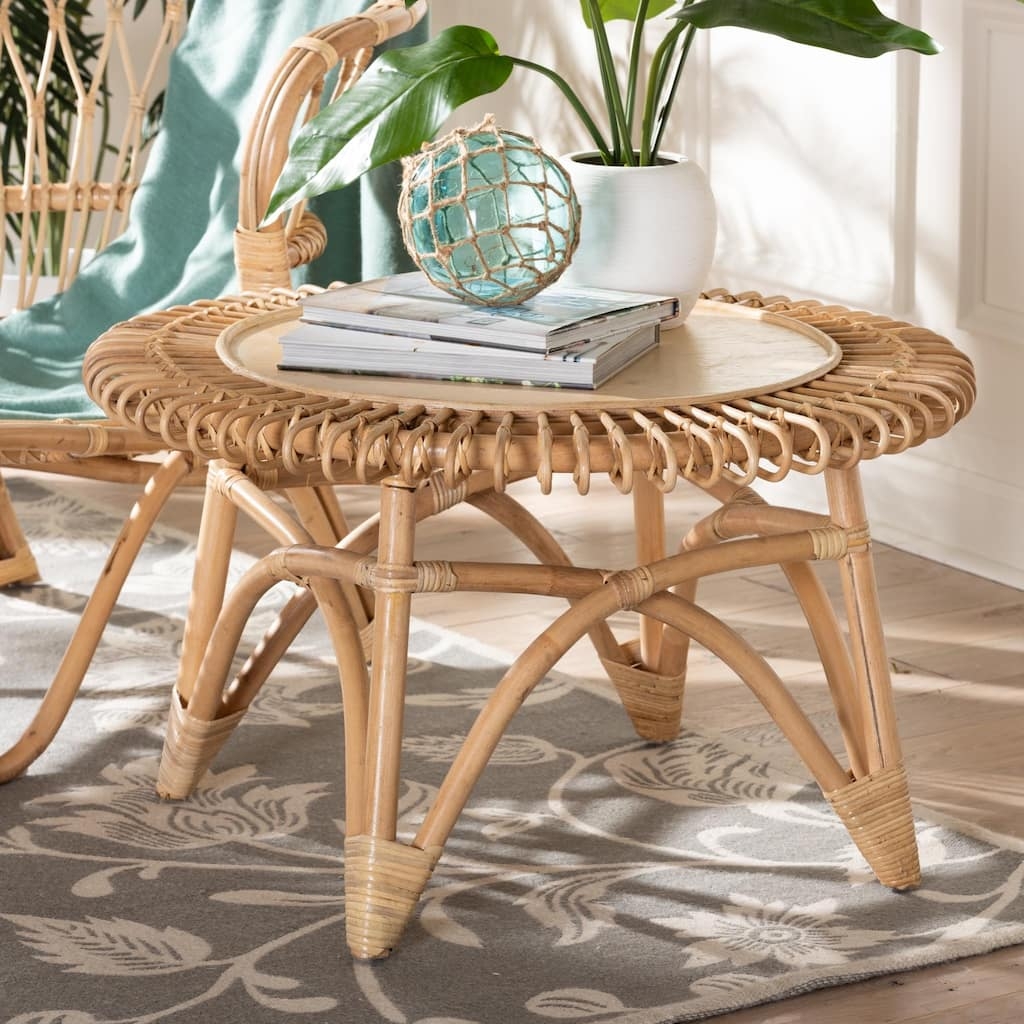 Coffee Table Looped Trim Woven Rattan Center Table