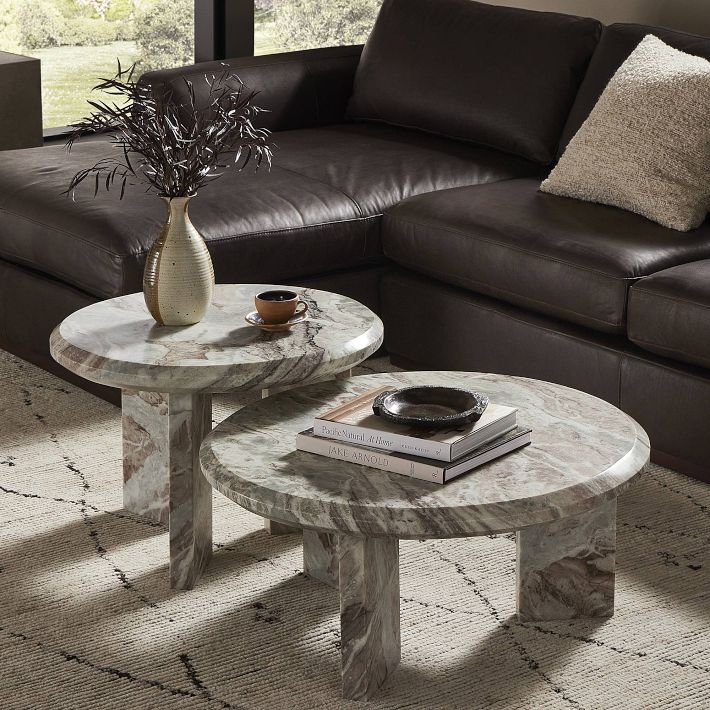 Coffee Table Marble Nesting Set Beveled Circular Stone Top
