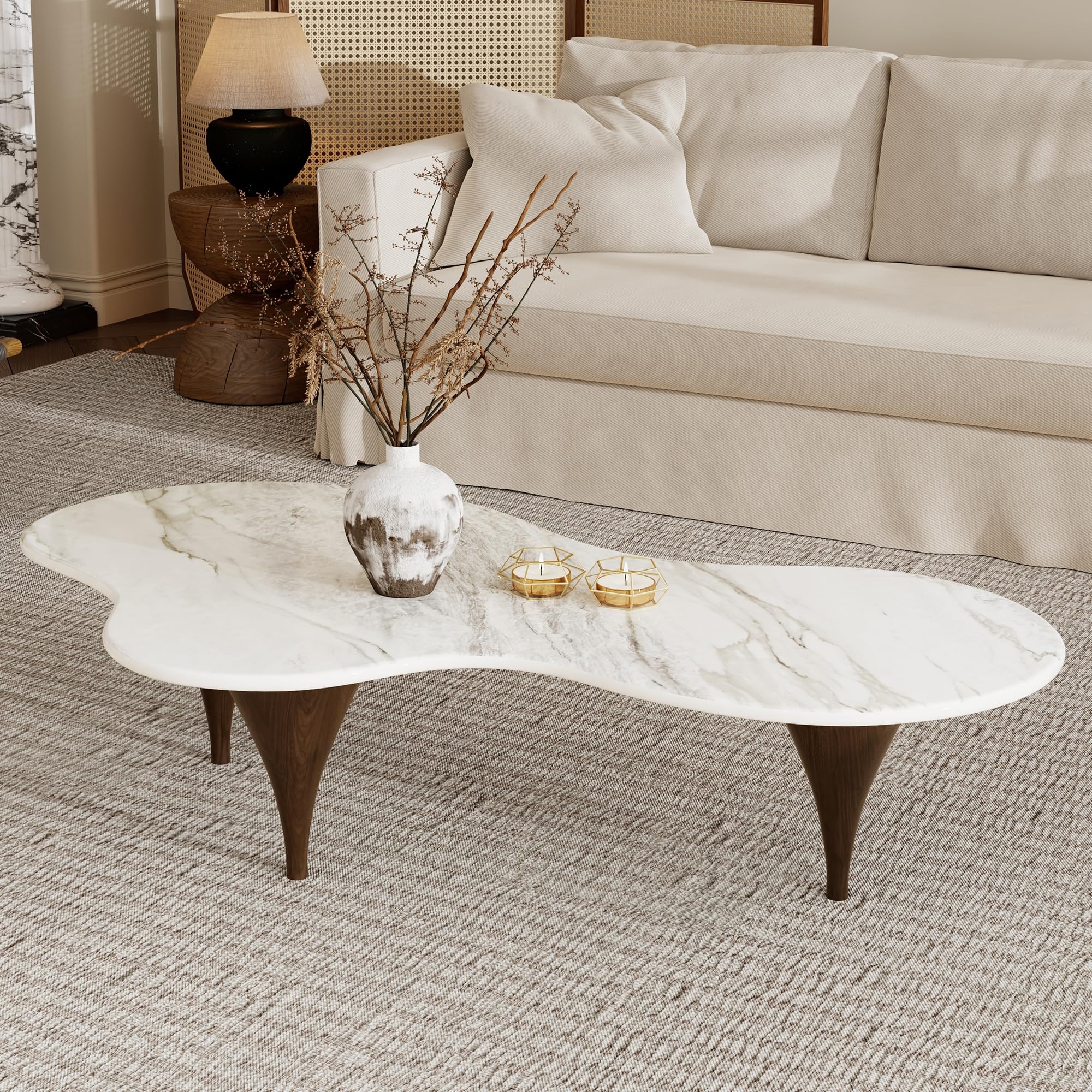 Coffee Table: Marble White Wave Shaped Sintered Stone Top