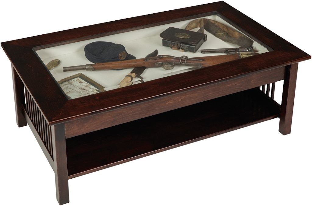 Coffee Table Mission Style Slatted Sides Shadow Box Center